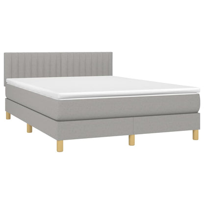 Boxspring Met Matras En Led Stof Lichtgrijs 140 x 200 cm Verticale strepen