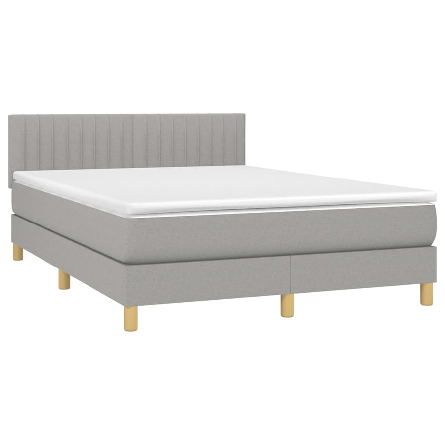 Boxspring Met Matras En Led Stof Lichtgrijs 140 x 200 cm Verticale strepen