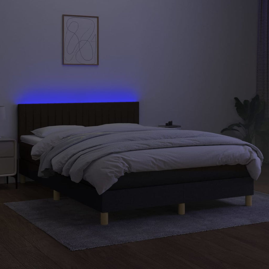 Boxspring met matras en LED stof zwart 140x200 cm 140 x 200 cm Verticale strepen