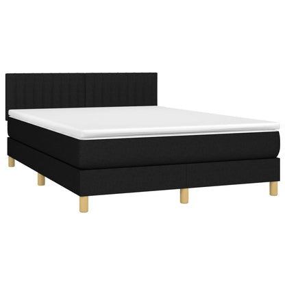 Boxspring met matras en LED stof zwart 140x200 cm 140 x 200 cm Verticale strepen