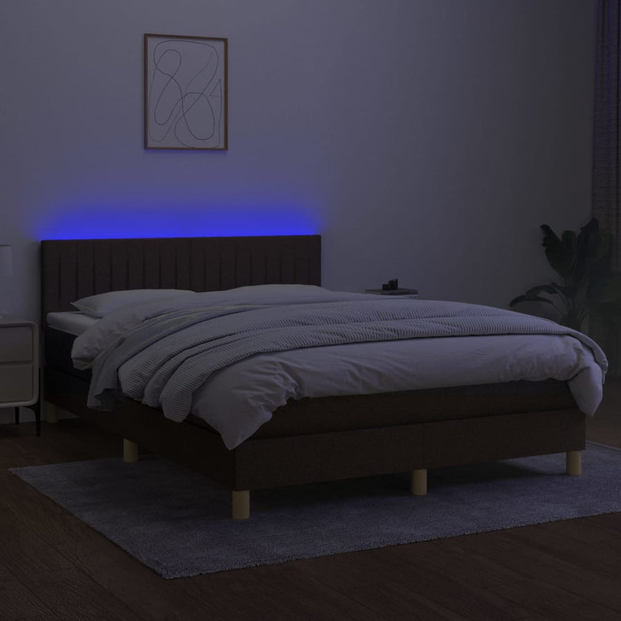 Boxspring met matras en LED stof donkerbruin 140x200 cm 140 x 200 cm Donkerbruin