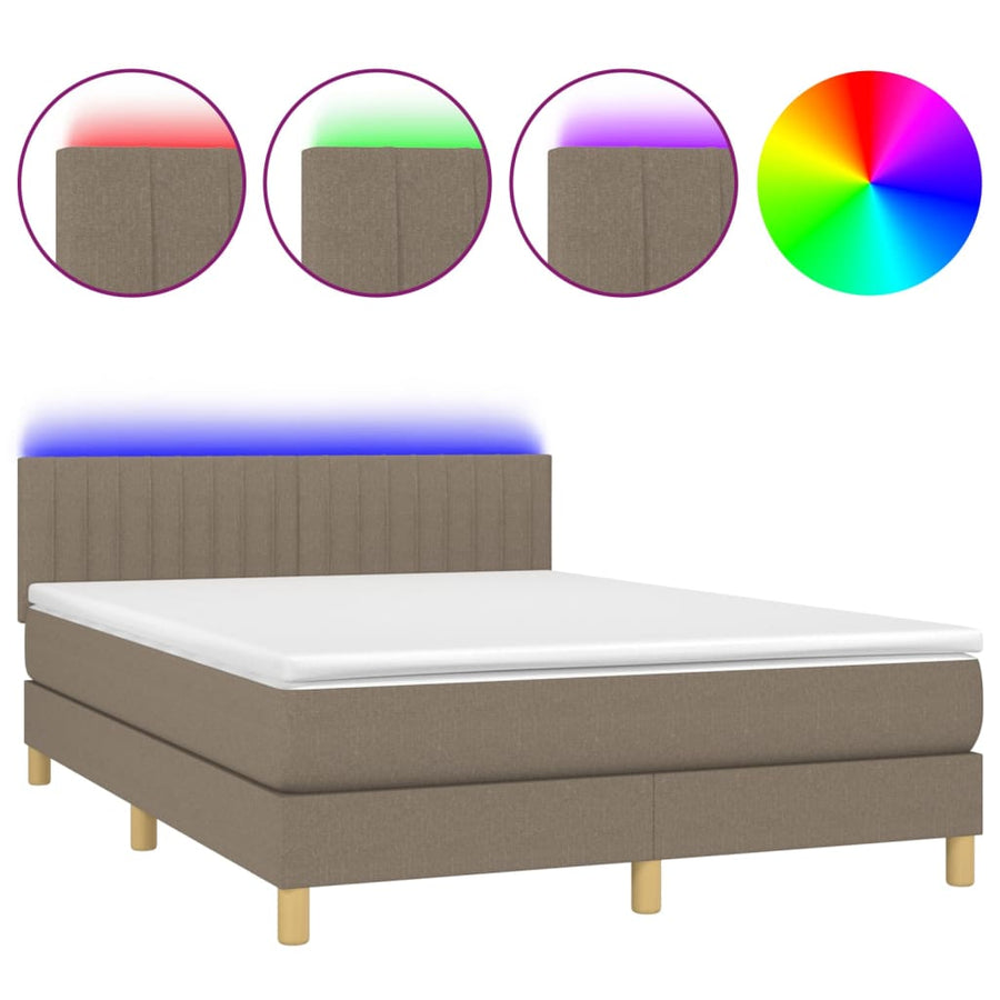 Boxspring Met Matras En Led Stof Taupe 140 x 200 cm Verticale strepen