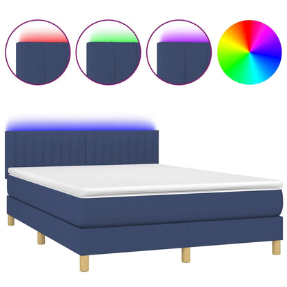 Boxspring met matras en LED stof blauw 140x200 cm 140 x 200 cm Blauw