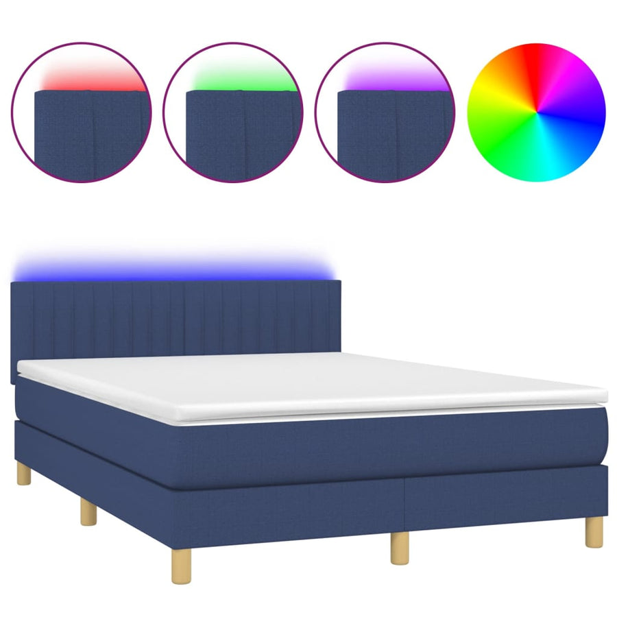 Boxspring met matras en LED stof blauw 140x200 cm 140 x 200 cm Blauw