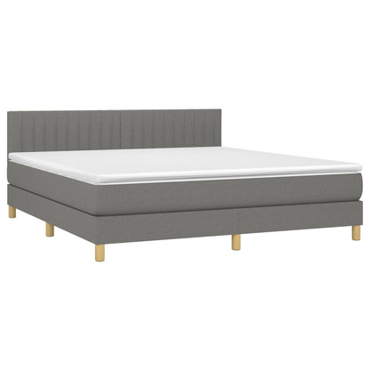 Boxspring met matras en LED stof donkergrijs 160x200 cm 160 x 200 cm Verticale strepen