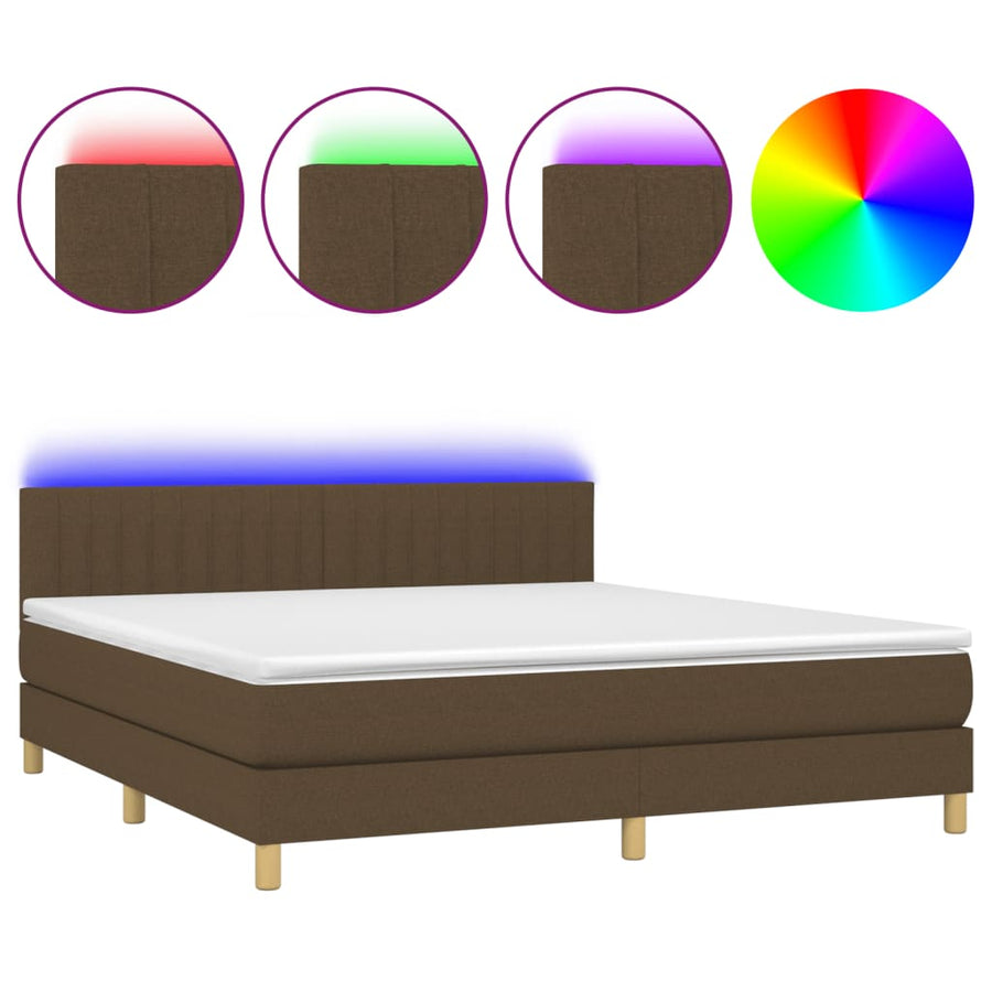 Boxspring met matras en LED stof donkerbruin 160x200 cm 160 x 200 cm Verticale strepen