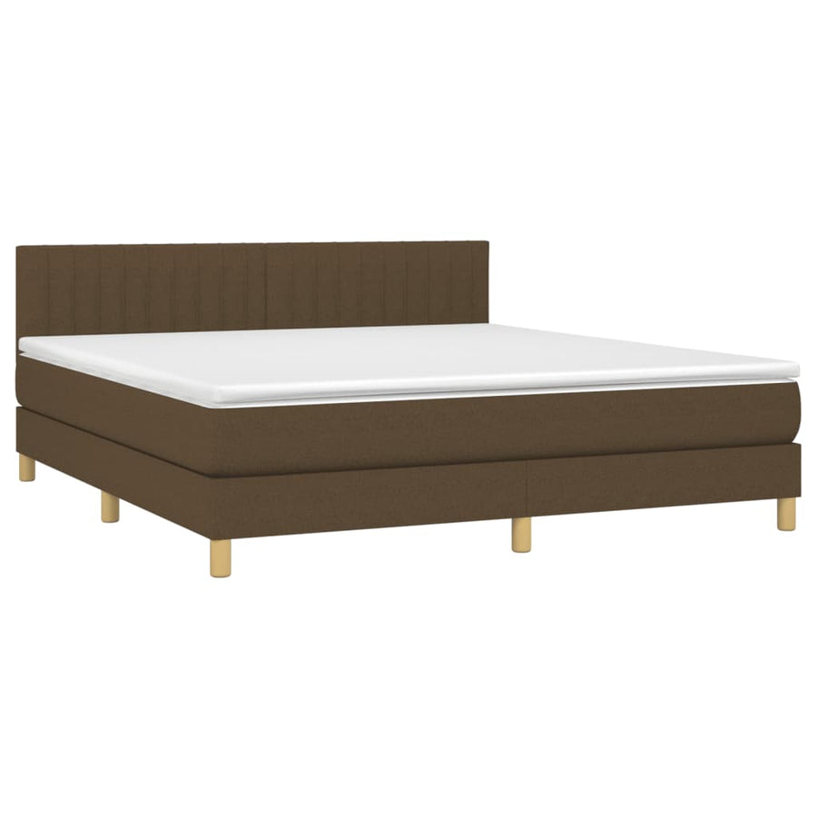 Boxspring met matras en LED stof donkerbruin 160x200 cm 160 x 200 cm Verticale strepen