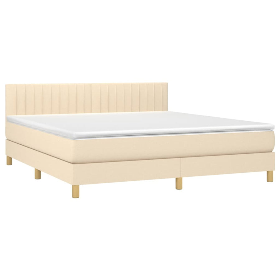 Boxspring Met Matras En Led Stof Kleurig Crème 160 x 200 cm Verticale strepen