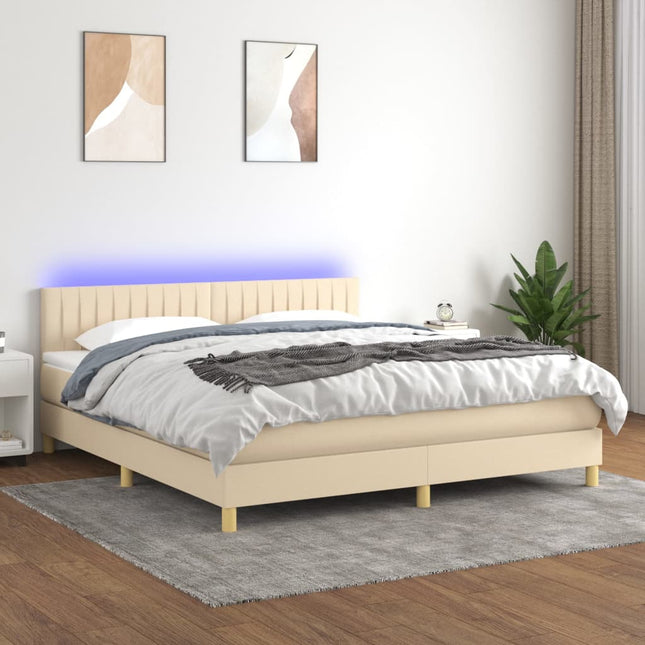 Boxspring Met Matras En Led Stof Kleurig Crème 160 x 200 cm Verticale strepen