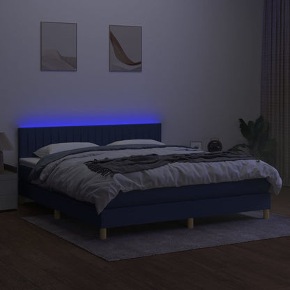 Boxspring met matras en LED stof blauw 160x200 cm 160 x 200 cm Verticale strepen