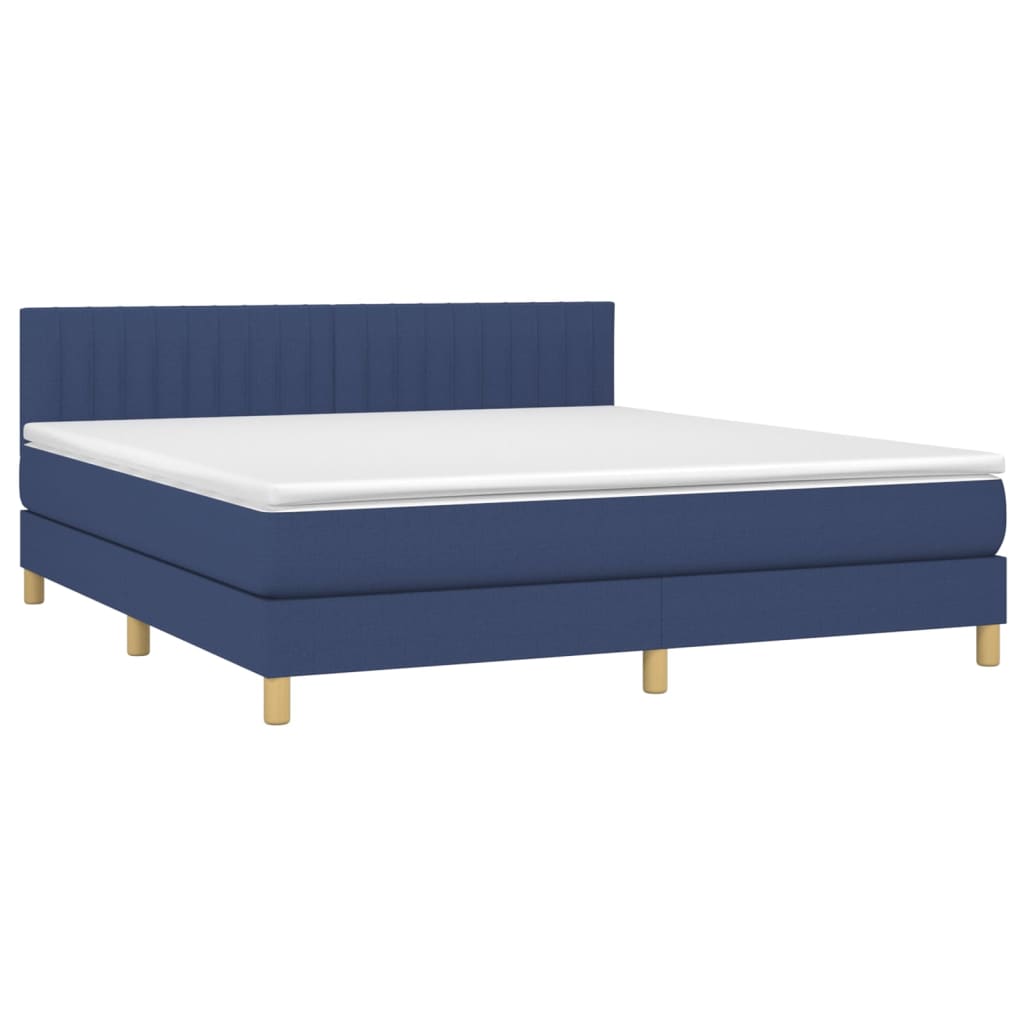 Boxspring met matras en LED stof blauw 160x200 cm 160 x 200 cm Verticale strepen