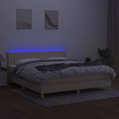 Boxspring Met Matras En Led Stof Crèmekleurig 180X200 Cm 180 x 200 cm Verticale strepen