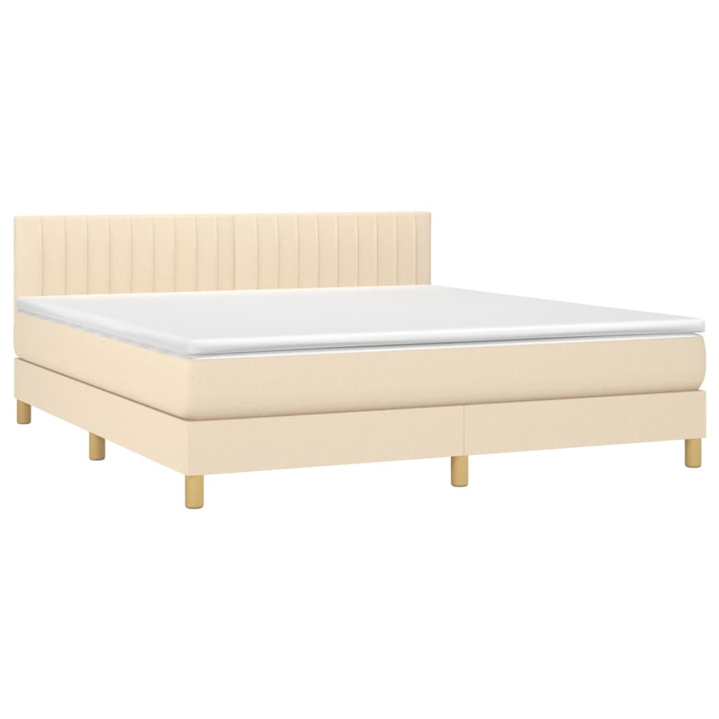 Boxspring Met Matras En Led Stof Crèmekleurig 180X200 Cm 180 x 200 cm Verticale strepen