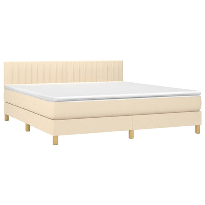 Boxspring Met Matras En Led Stof Crèmekleurig 180X200 Cm 180 x 200 cm Verticale strepen