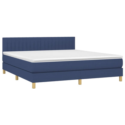 Boxspring Met Matras En Led Stof Blauw 180 x 200 cm Verticale strepen