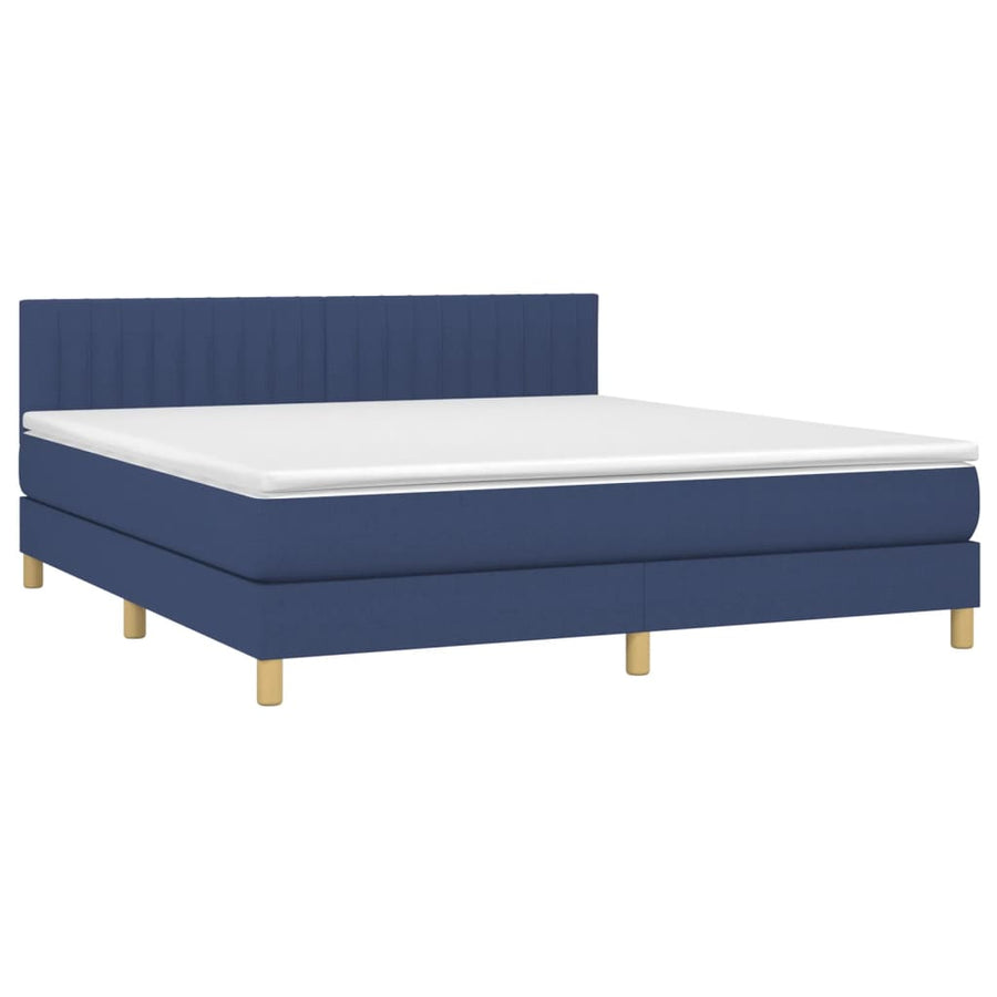 Boxspring Met Matras En Led Stof Blauw 180 x 200 cm Verticale strepen