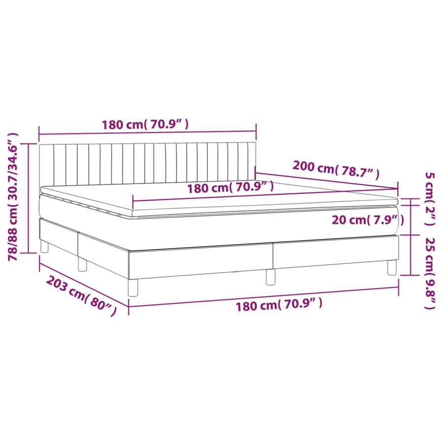 Boxspring Met Matras En Led Stof Blauw 180 x 200 cm Verticale strepen