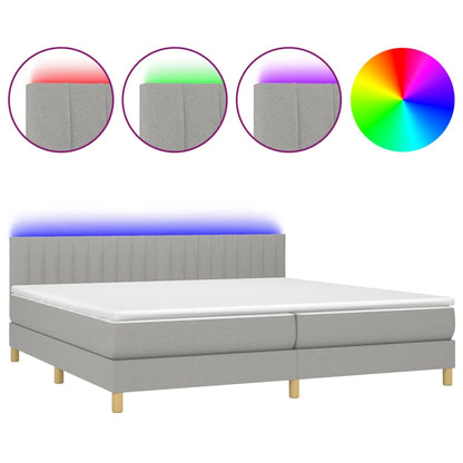 Boxspring Met Matras En Led Stof Lichtgrijs 200 x 200 cm Verticale strepen