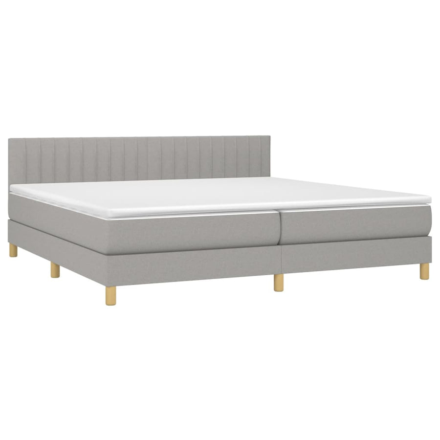 Boxspring Met Matras En Led Stof Lichtgrijs 200 x 200 cm Verticale strepen