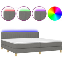 Boxspring met matras en LED stof donkergrijs 200x200 cm 200 x 200 cm Verticale strepen