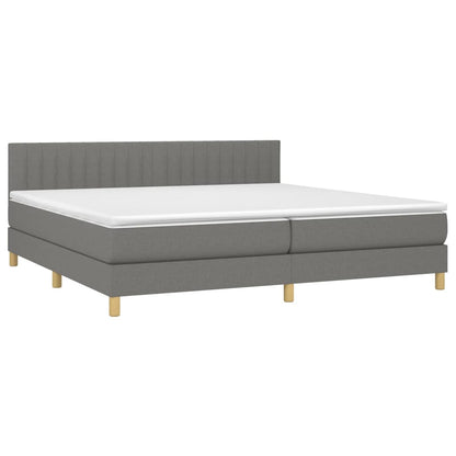 Boxspring met matras en LED stof donkergrijs 200x200 cm 200 x 200 cm Verticale strepen