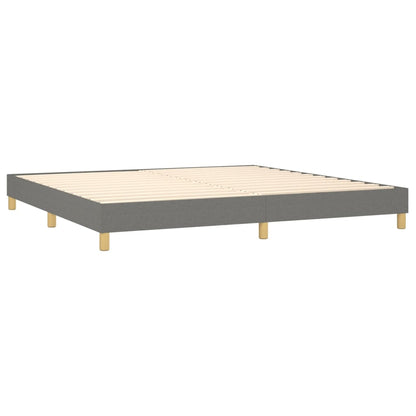Boxspring met matras en LED stof donkergrijs 200x200 cm 200 x 200 cm Verticale strepen