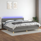 Boxspring met matras en LED stof donkergrijs 200x200 cm 200 x 200 cm Verticale strepen