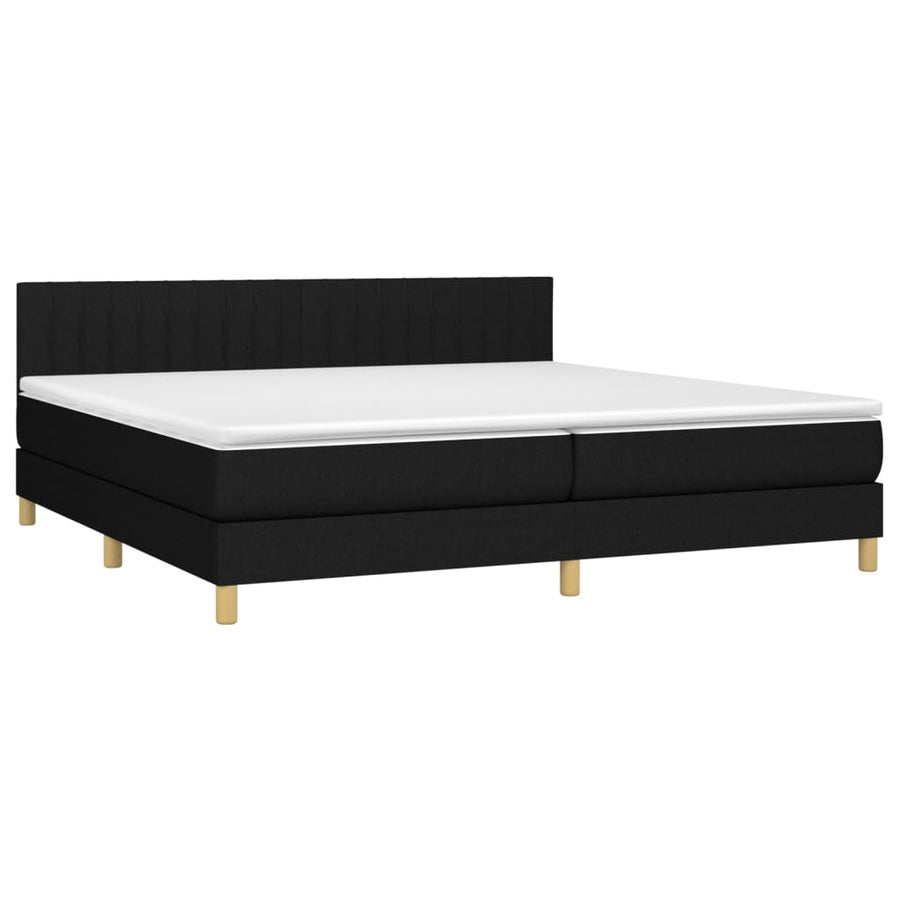 Boxspring met matras en LED stof zwart 200x200 cm 200 x 200 cm Verticale strepen