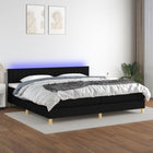 Boxspring met matras en LED stof zwart 200x200 cm 200 x 200 cm Verticale strepen