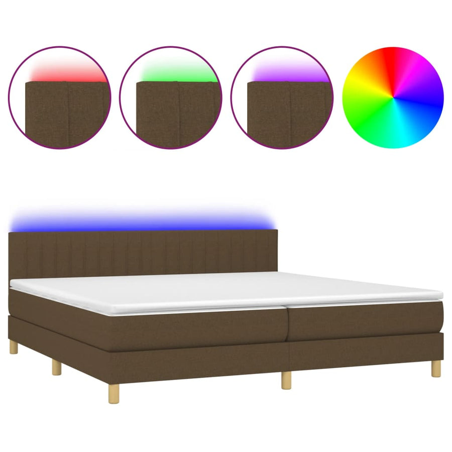 Boxspring met matras en LED stof donkerbruin 200x200 cm 200 x 200 cm Donkerbruin