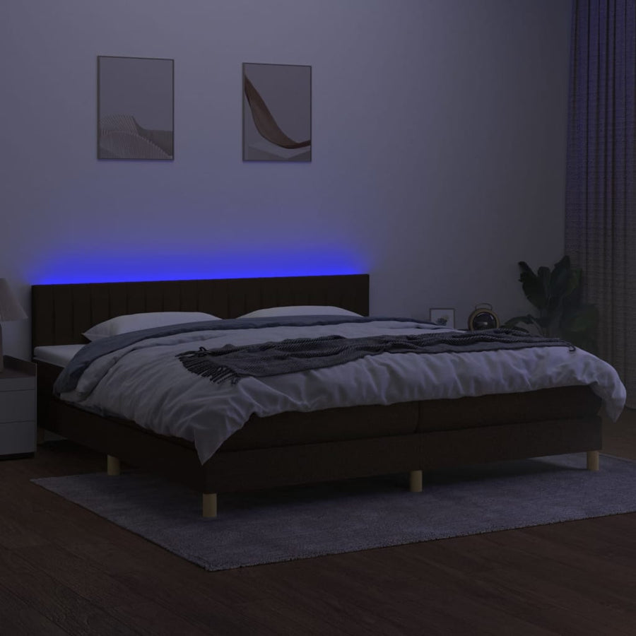 Boxspring met matras en LED stof donkerbruin 200x200 cm 200 x 200 cm Donkerbruin