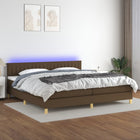 Boxspring met matras en LED stof donkerbruin 200x200 cm 200 x 200 cm Donkerbruin