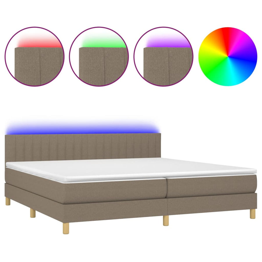 Boxspring met matras en LED stof taupe 200x200 cm 200 x 200 cm Taupe