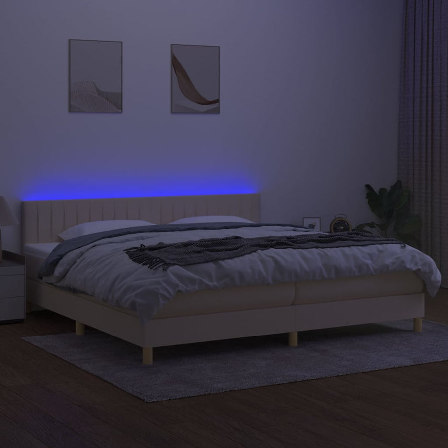 Boxspring Met Matras En Led Stof Kleurig Crème 200 x 200 cm Verticale strepen