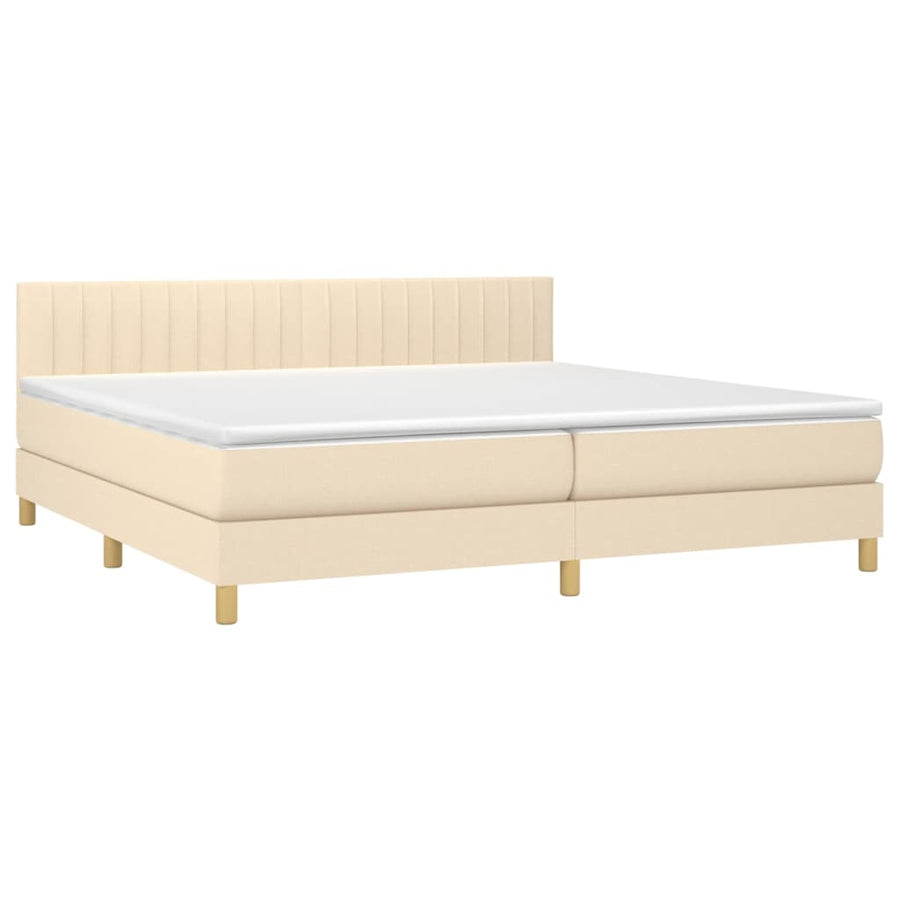 Boxspring Met Matras En Led Stof Kleurig Crème 200 x 200 cm Verticale strepen