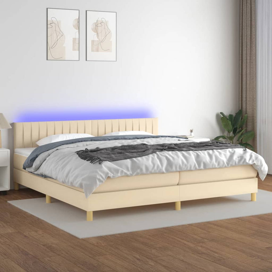 Boxspring Met Matras En Led Stof Kleurig Crème 200 x 200 cm Verticale strepen