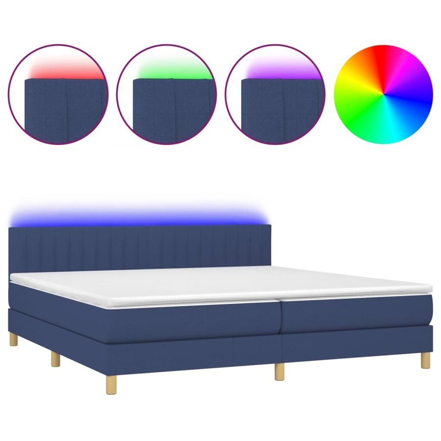 Boxspring met matras en LED stof blauw 200x200 cm 200 x 200 cm Blauw