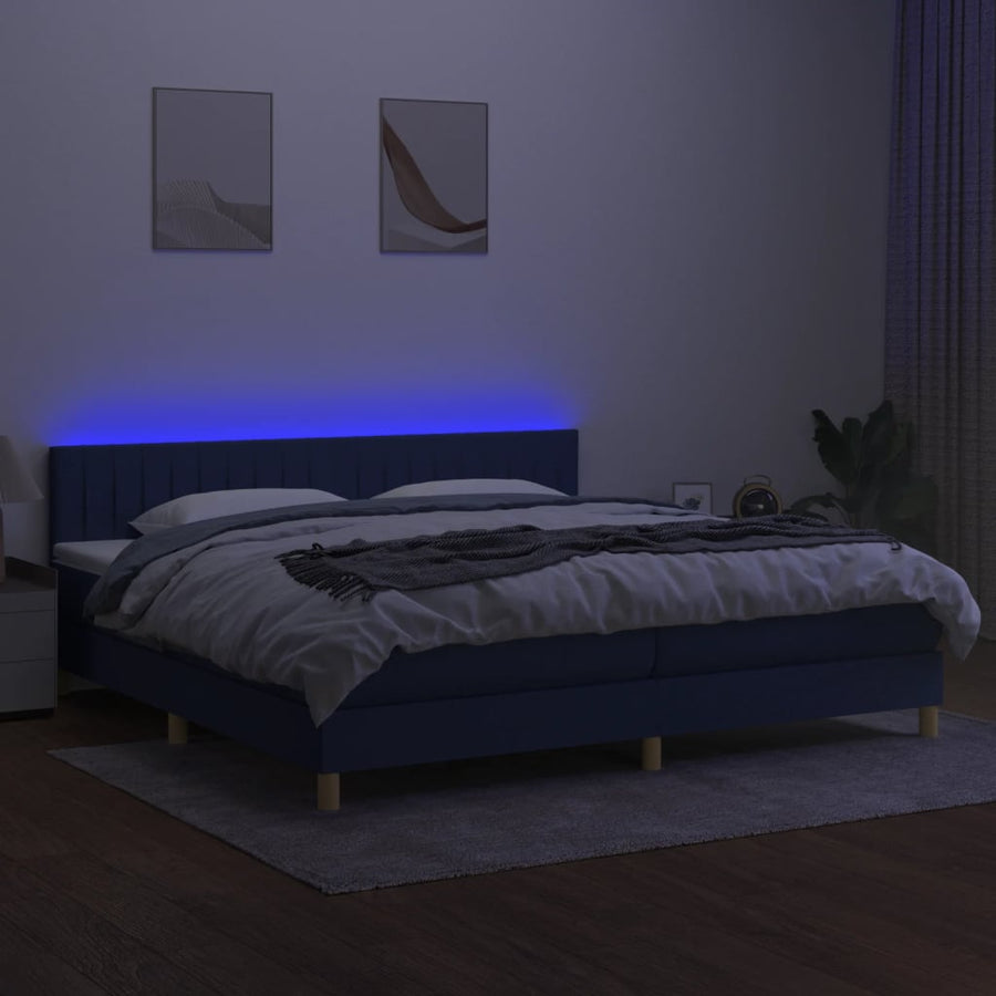 Boxspring met matras en LED stof blauw 200x200 cm 200 x 200 cm Blauw