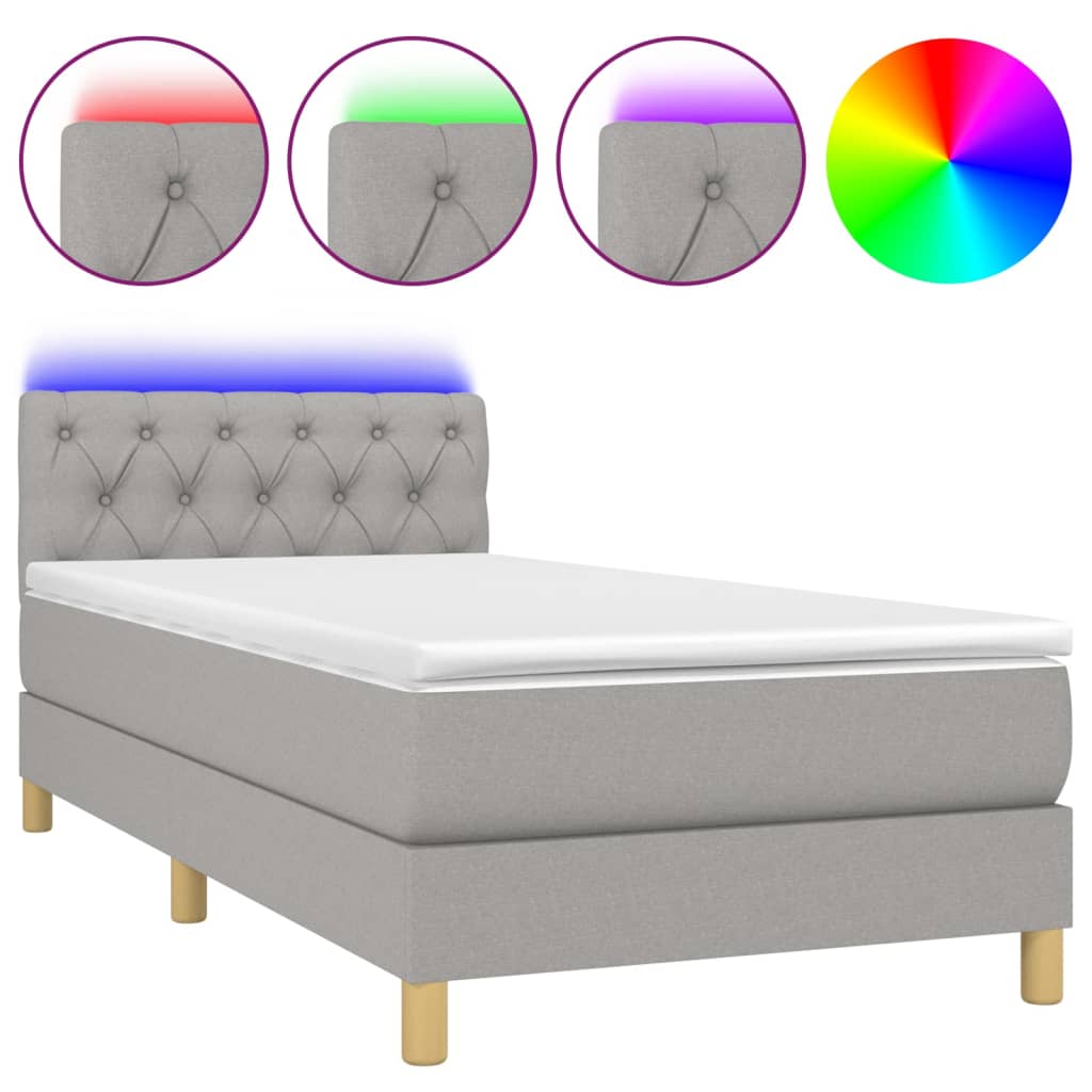 Boxspring met matras en LED stof lichtgrijs 80x200 cm 80 x 200 cm Getuft ontwerp
