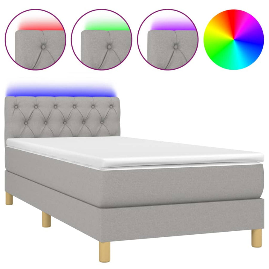 Boxspring met matras en LED stof lichtgrijs 80x200 cm 80 x 200 cm Getuft ontwerp