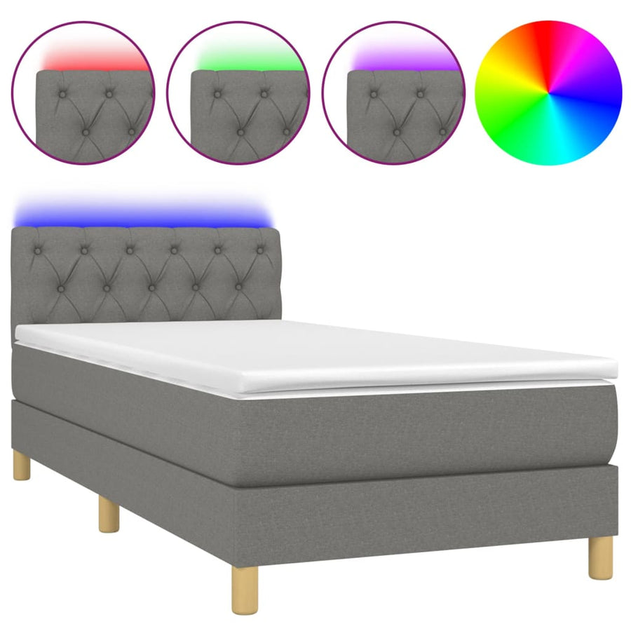 Boxspring met matras en LED stof donkergrijs 80x200 cm 80 x 200 cm Donkergrijs