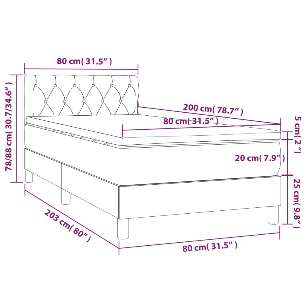 Boxspring met matras en LED stof donkergrijs 80x200 cm 80 x 200 cm Donkergrijs