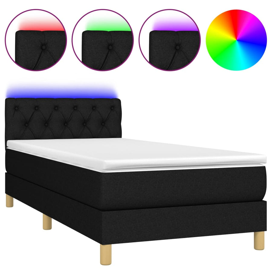 Boxspring met matras en LED stof zwart 80x200 cm 80 x 200 cm Zwart
