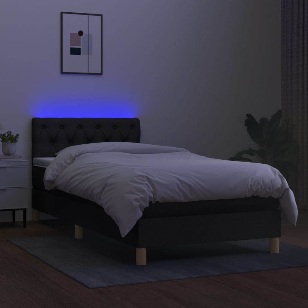 Boxspring met matras en LED stof zwart 80x200 cm 80 x 200 cm Zwart