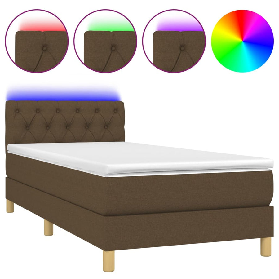 Boxspring met matras en LED stof donkerbruin 80x200 cm 80 x 200 cm Donkerbruin