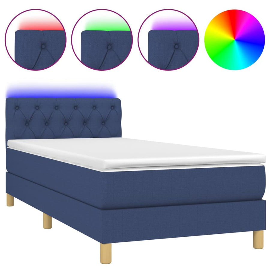 Boxspring met matras en LED stof blauw 80x200 cm 80 x 200 cm Getuft ontwerp
