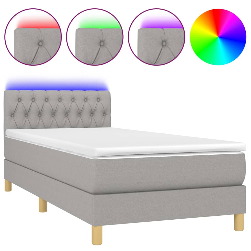 Boxspring met matras en LED stof lichtgrijs 90x190 cm 90 x 190 cm Getuft ontwerp