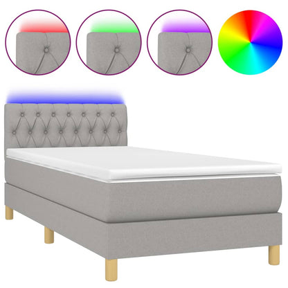 Boxspring met matras en LED stof lichtgrijs 90x190 cm 90 x 190 cm Getuft ontwerp