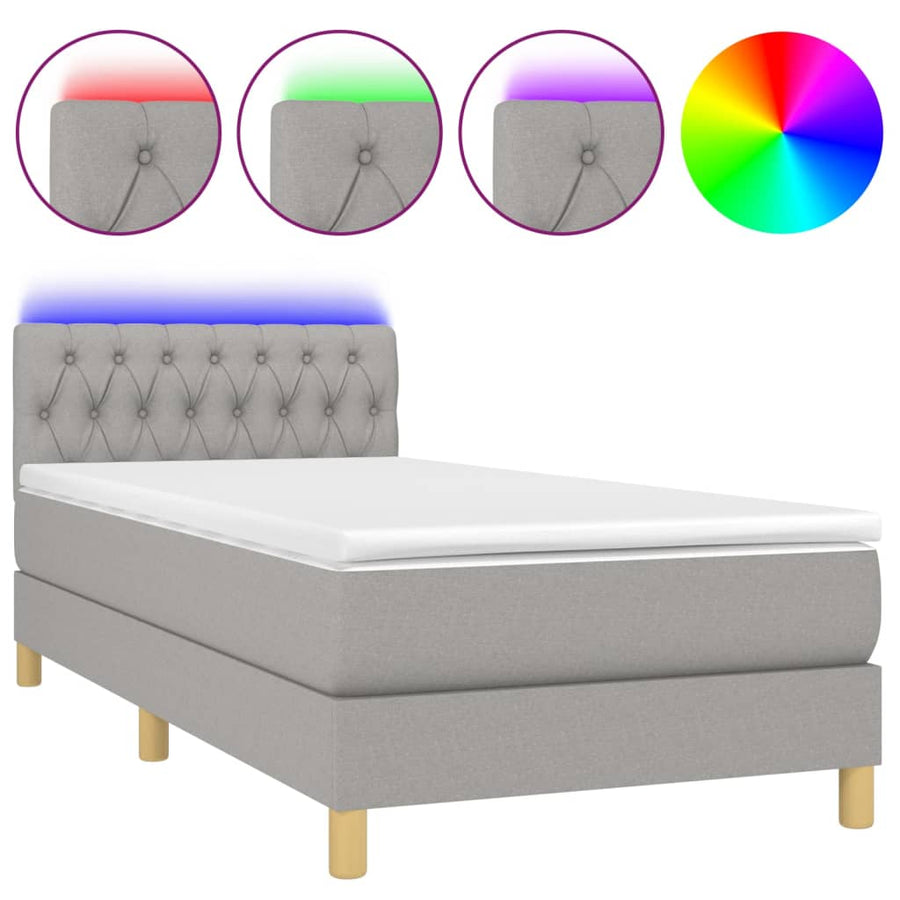 Boxspring met matras en LED stof lichtgrijs 90x190 cm 90 x 190 cm Getuft ontwerp