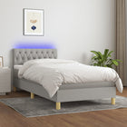 Boxspring met matras en LED stof lichtgrijs 90x190 cm 90 x 190 cm Getuft ontwerp